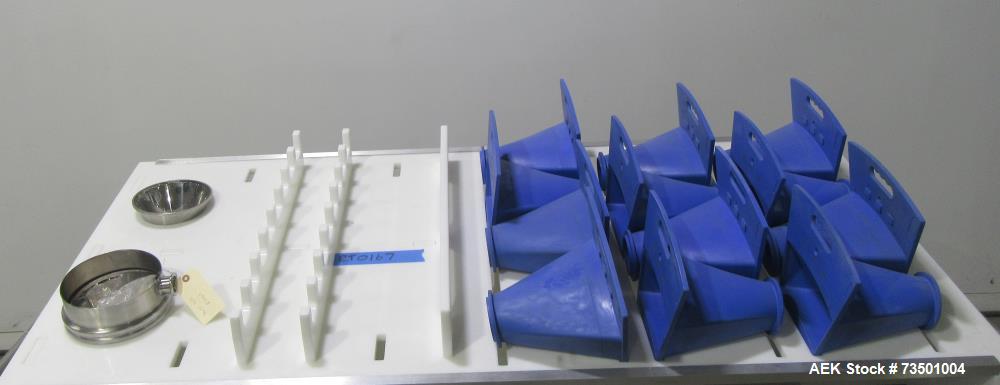Unused Speed Dee Model 3700S Servo Rotary Auger Filler with Integrated Wipotec (OCS) Checkweigher. Has Twin Auger filler with 36" Diameter base unit. Dyco bottle throttle for transitioning bottles of...