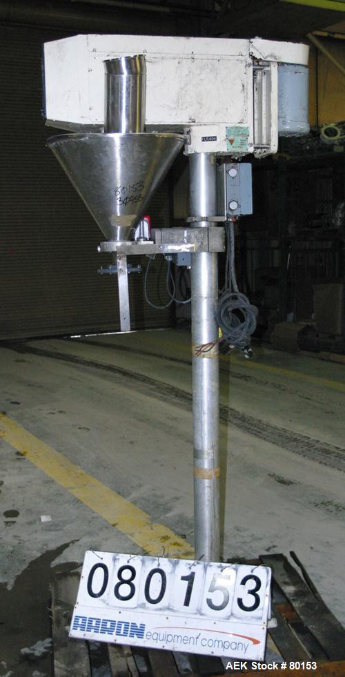 Used AFI All-Fill Gravimetric filler, Model 210881. 304 Stainless steel hopper, 38 liter (10 gallon), 22" diameter x 18" cone, 1-3/4" auger discharge thru a 2" center bottom outlet, auger driven by a...