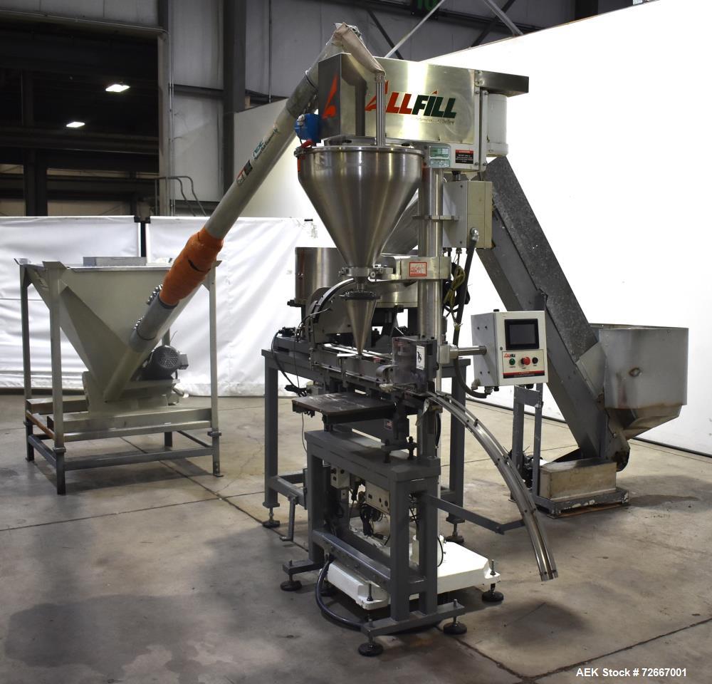 Used All-Fill Powder Tube Filling Line. Consisting of: All Fill B-600 Single Head Semi-Automatic Auger Filler. Has level sensor, agitator and tooling, collector funnel. Currently set up for 1" diamet...