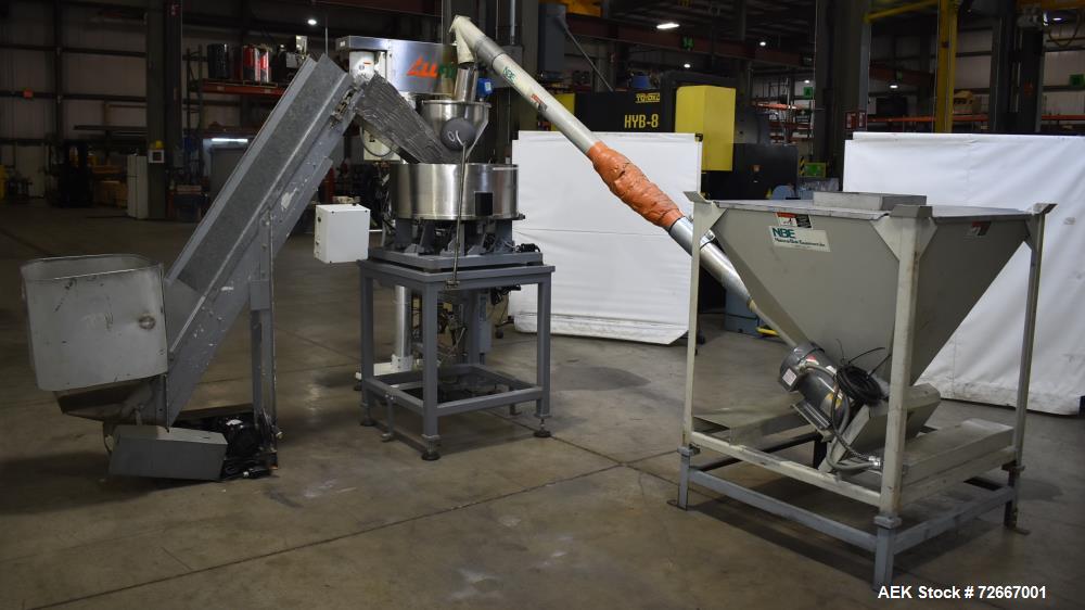Used All-Fill Powder Tube Filling Line. Consisting of: All Fill B-600 Single Head Semi-Automatic Auger Filler. Has level sensor, agitator and tooling, collector funnel. Currently set up for 1" diamet...