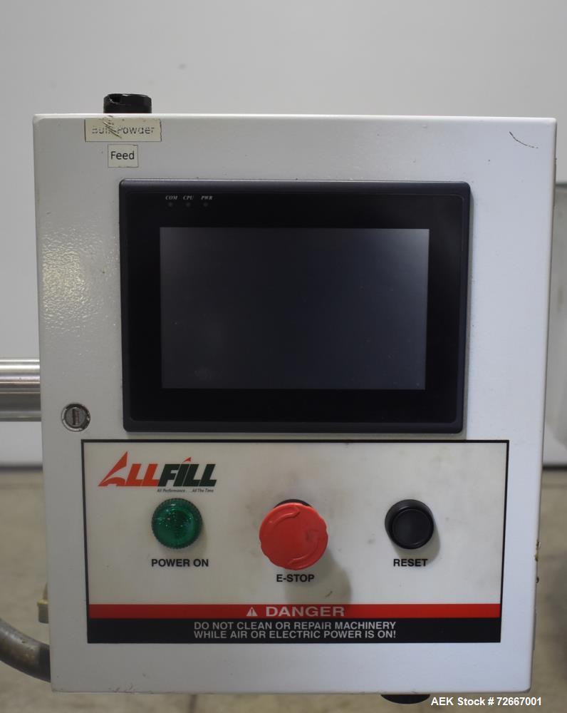 Used All-Fill Powder Tube Filling Line. Consisting of: All Fill B-600 Single Head Semi-Automatic Auger Filler. Has level sensor, agitator and tooling, collector funnel. Currently set up for 1" diamet...