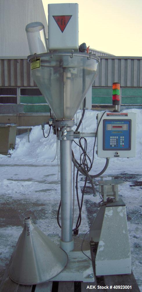 Used All Fill Single Auger Filler, Model BS400. (1) 316 stainless steel, and (1) plastic hopper approximately 22" diameter x 4" straight side x 18" cone. Shaft with an end Moyno type stator, driven b...