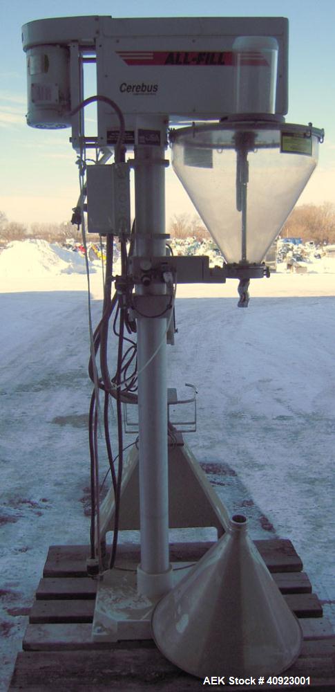 Used All Fill Single Auger Filler, Model BS400. (1) 316 stainless steel, and (1) plastic hopper approximately 22" diameter x 4" straight side x 18" cone. Shaft with an end Moyno type stator, driven b...