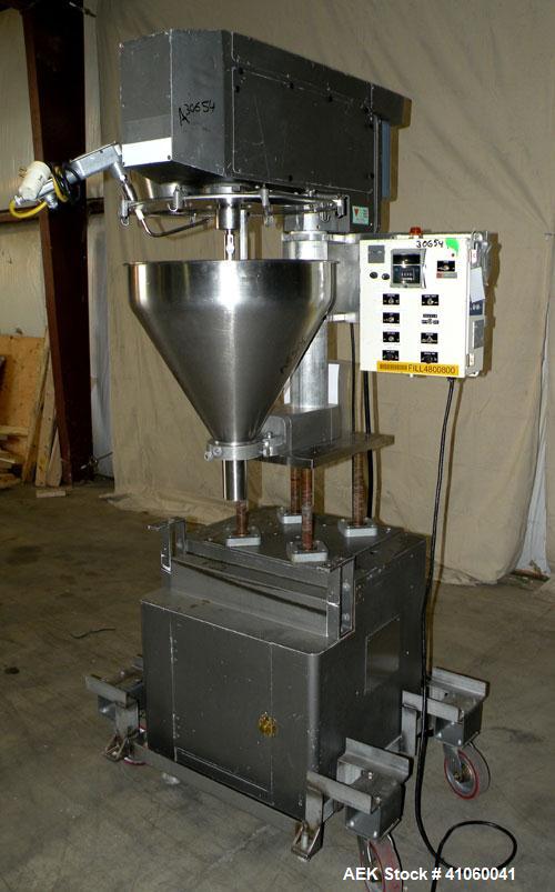 Used All-Fill Single Auger Filler, Model B, stainless steel. Auger model # AF40, 3-1/2" diameter tapered down to 2" at the bottom. Approximately 22" diameter hopper with dust cover. Set up for non-fr...