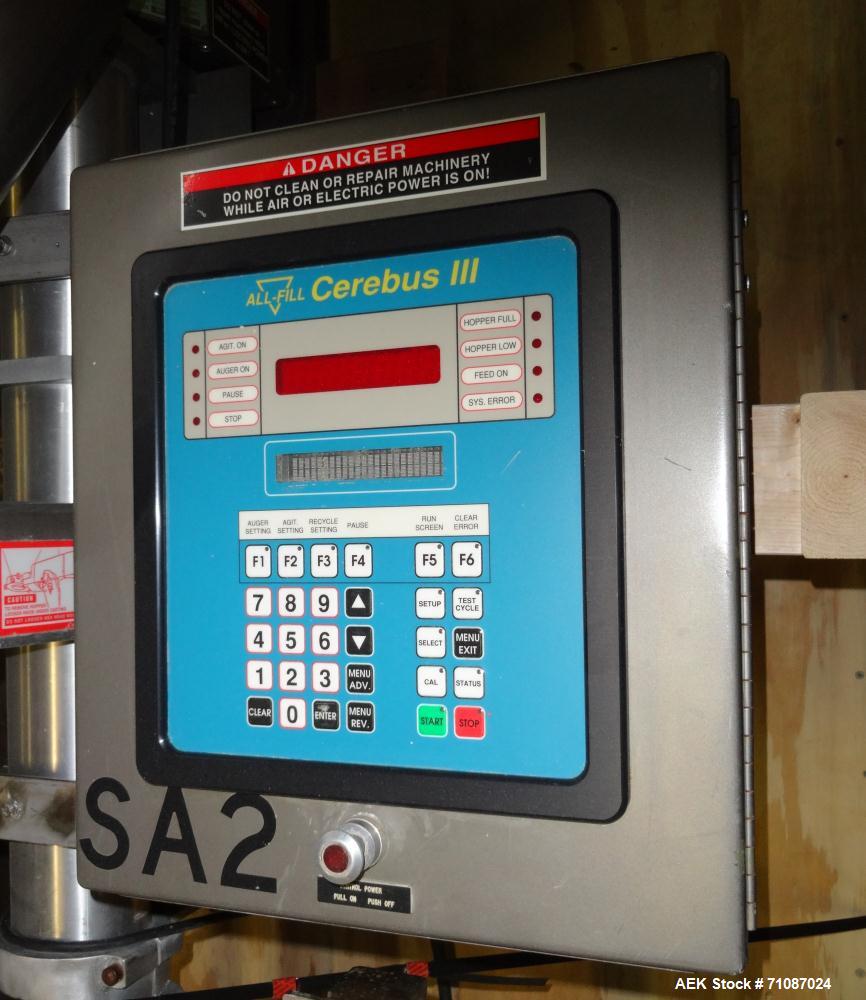 Used All-Fill Model Cerebus III Powder Auger Filling Head. Stainless steel construction.
