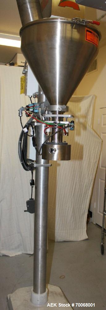 Used All-Fill B-350 Auger Filler. Semi-automatic, complete with agitated hopper. Has foot pedal for indexing, stainless steel hopper, 3/60/208V.