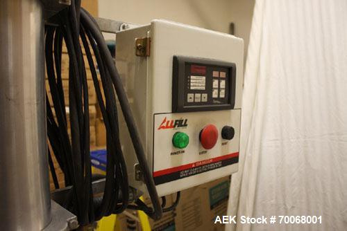 Used All-Fill B-350 Auger Filler. Semi-automatic, complete with agitated hopper. Has foot pedal for indexing, stainless steel hopper, 3/60/208V.