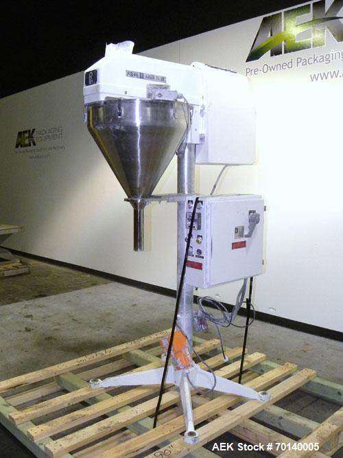 Used Per-Fil Single Semi-Automatic Auger Filler, Model PF-11, 304 Stainless Steel. Fill speed 2 to 30 fills per minute, fill accuracy +/- 1% or better. Hopper with dust cover. Set up for powders, gra...