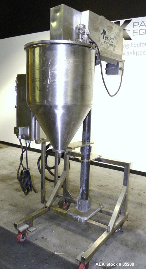 Used Per-Fil Single Fully/Semi-Automatic Auger Filler, Model MF-1FG, 304 Stainless Steel. Fill speed 10 to 120 fills per minute, fill accuracy +/- 1% to 3% of net weight. Hopper with dust cover. Desi...