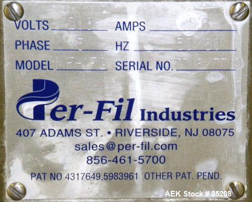 Used Per-Fil Single Fully/Semi-Automatic Auger Filler, Model MF-1FG, 304 Stainless Steel. Fill speed 10 to 120 fills per minute, fill accuracy +/- 1% to 3% of net weight. Hopper with dust cover. Desi...