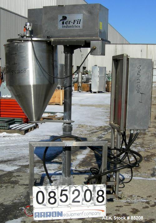 Used Per-Fil Single Fully/Semi-Automatic Auger Filler, Model MF-1FG, 304 Stainless Steel. Fill speed 10 to 120 fills per minute, fill accuracy +/- 1% to 3% of net weight. Hopper with dust cover. Desi...