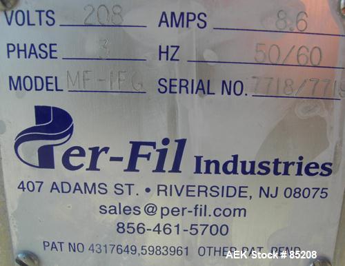 Used Per-Fil Single Fully/Semi-Automatic Auger Filler, Model MF-1FG, 304 Stainless Steel. Fill speed 10 to 120 fills per minute, fill accuracy +/- 1% to 3% of net weight. Hopper with dust cover. Desi...