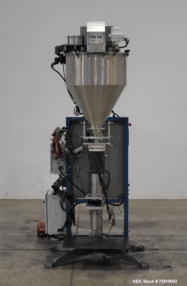 Used- Per-Fil PF Series Servo Auger Filler, Model PF-15S. Foot pedal operation. Control panel with Mitsubishi FX PLC, Baldor...