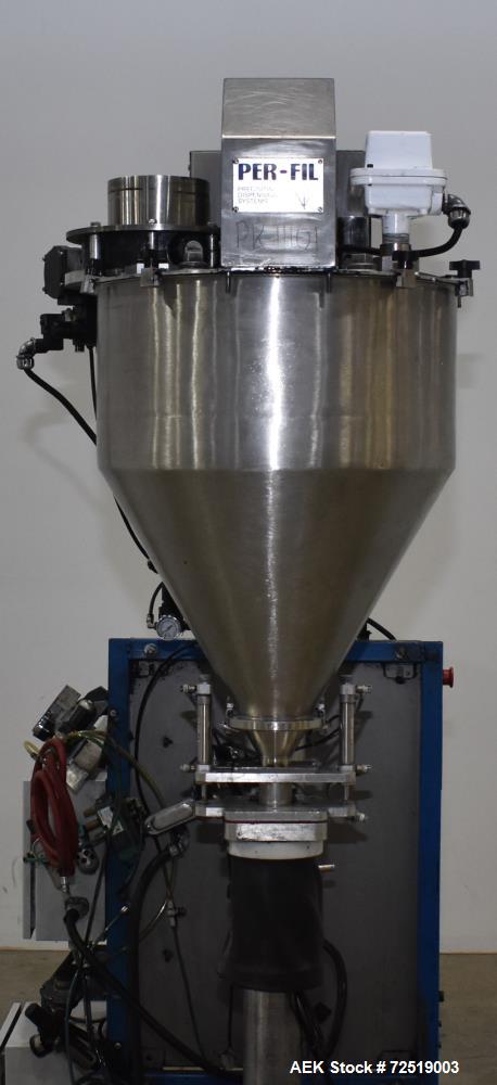 Used- Per-Fil PF Series Servo Auger Filler, Model PF-15S. Foot pedal operation. Control panel with Mitsubishi FX PLC, Baldor...