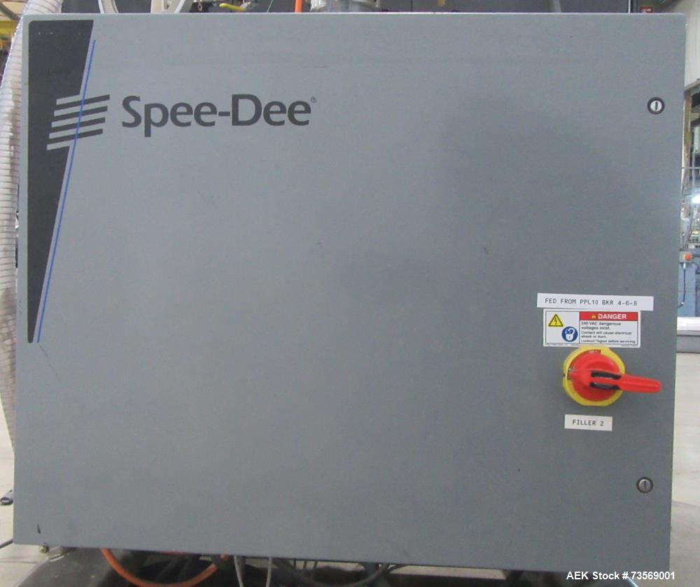 Used Spee-Dee Model 4600 S Semi Automatic Servo Auger Filler. Has stainless Steel agitated hopper. 3/60/240V. This includes a new servo motor from Spee-Dee.