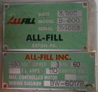 Used All-Fill Powder Tube Filling Line. Consisting of: All Fill B-600 Single Head Semi-Automatic Auger Filler. Has level sensor, agitator and tooling, collector funnel. Currently set up for 1