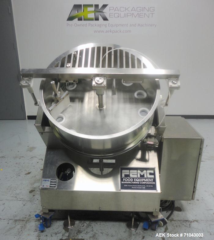Used FEMC Model 1134 Angular Dial Volumetric Filler. Machine is capable of speeds up to 160 containers per minute. Hopper capacity: 1200 CU in. Product dispensing volume up to 50 CU IN. Designed for ...