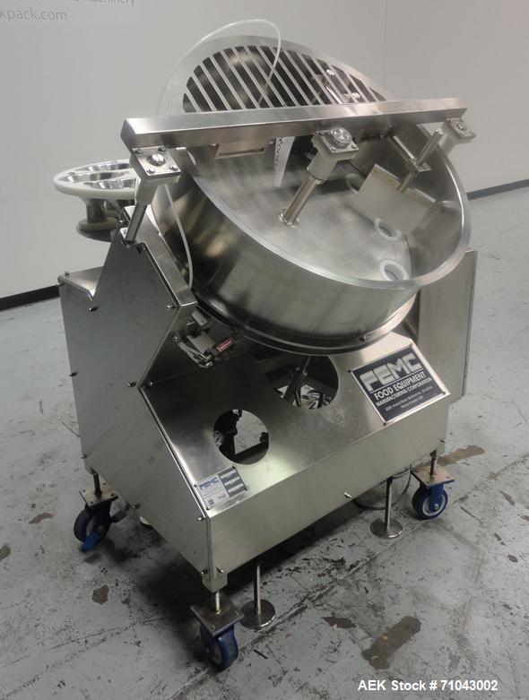 Used FEMC Model 1134 Angular Dial Volumetric Filler. Machine is capable of speeds up to 160 containers per minute. Hopper capacity: 1200 cubic inch. Product dispensing volume up to 50 cubic inch. Des...