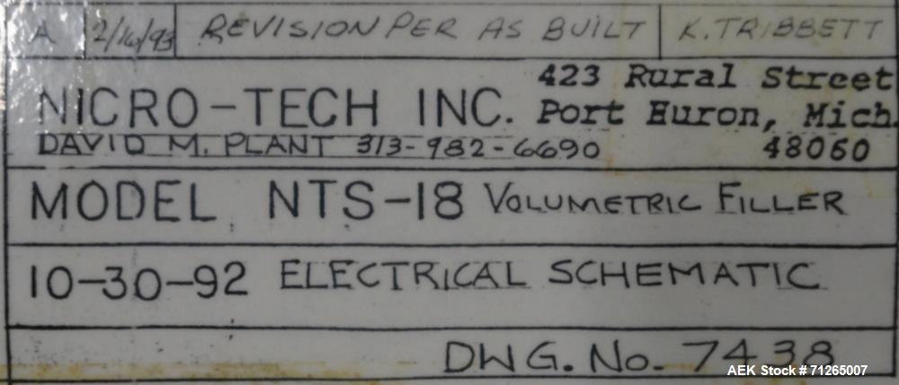 Used Nicro-Tech Inc Model NTS-18 Rotary Volumetric Filler