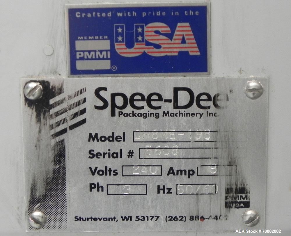 Used Spee Dee Model CH8ME-198 Volumetric Cup Filler. Has all stainless steel 1.5 cubic foot hopper. Cup size range:  diameter 1.0" to 6.0", length 0.62" - 25".  Fill volume range 0.5 - 700 cubic inch...