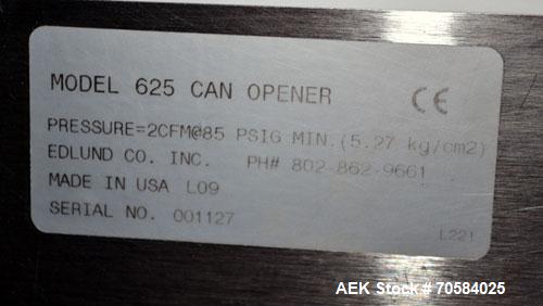 Used Edlund Model 625 Heavy Duty Air Powered Crown Punch Can Opener. Machine is of Stainless Steel construction.Will open and de-lid up to 300 - 2,000 cans per day. Requires 85psi at 1-1/2-2 cfm. Now...