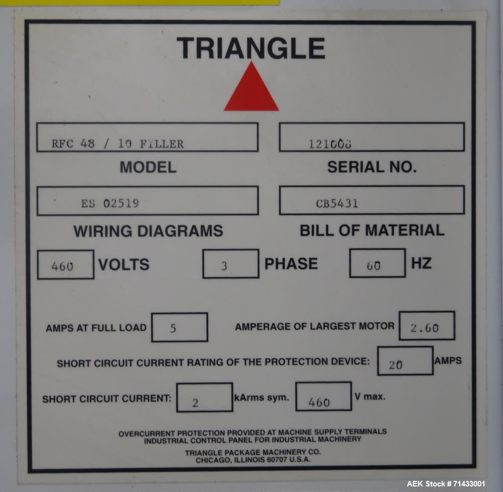 Used Triangle Packaging Model RFC48/10 Rotary Container Indexer for Filling