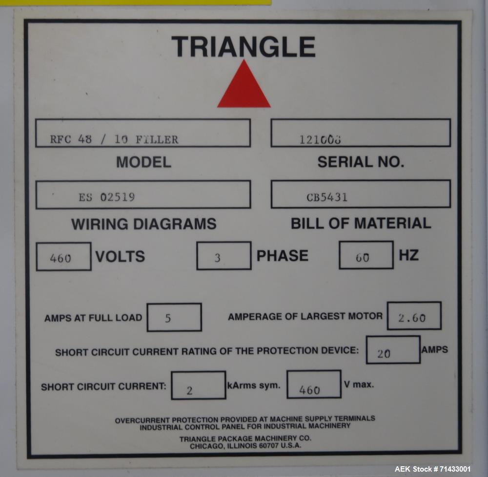 Used- Triangle Packaging Model RFC48/10 Rotary Container Indexer for Filling