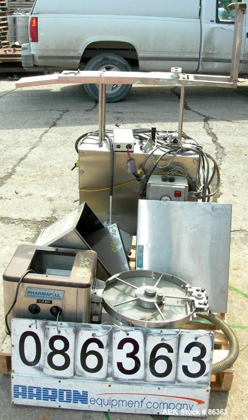Used Deitz Company Versacount Tablet/Capsule Counter/Bottle Filler, Model FF 714R. 16" diameter turntable, feed hopper with vibratory feeder. Approximately 2400 tablets per minute. Includes a model A...