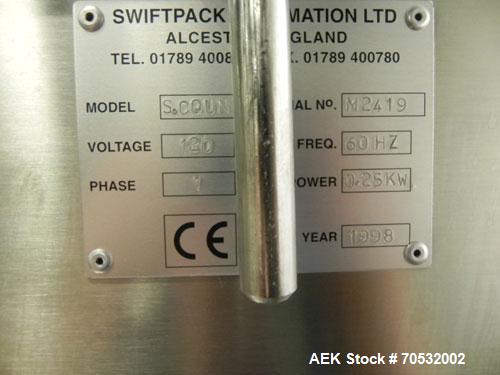 Used SwiftPack Model SwiftCount Electronic Tablet Counter. Designed to feed and count any size shape or quantity of tablets without change parts, in batches of 2-9999. Incorporates a similar micropro...