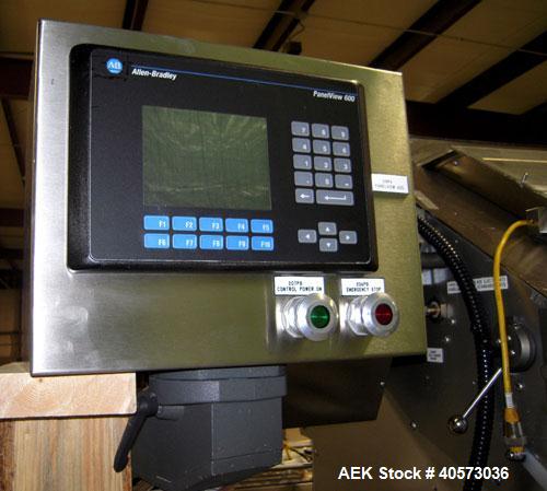 Used Merrill Model 72 39 AH Dual Lane Slat Counter. Has dual screw indexing system, AB PLC controls, pin discharge and dual lane gating conveyor.sn 588