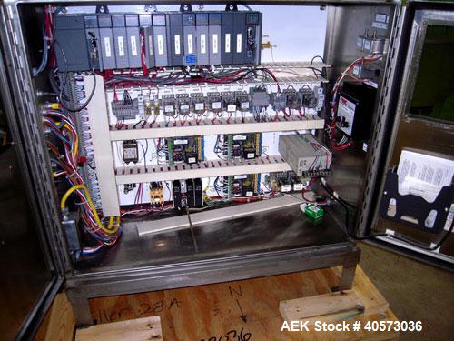 Used Merrill Model 72 39 AH Dual Lane Slat Counter. Has dual screw indexing system, AB PLC controls, pin discharge and dual lane gating conveyor.sn 588