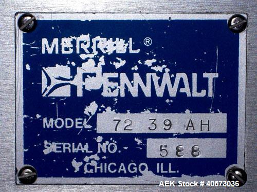 Used Merrill Model 72 39 AH Dual Lane Slat Counter. Has dual screw indexing system, AB PLC controls, pin discharge and dual lane gating conveyor.sn 588