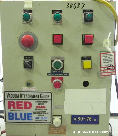 Used King SC6L Tablet or Capsule Slat Counter. Capable of speeds up to 120 bottles per minute. Has pin indexing with 4" wide x 114" long table top chain indexing conveyor. Tablet size range: 3 - 25 m...