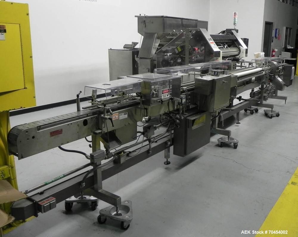Used Lakso 990 (Model 93) Slat Counter. Is a dual lane unit with dual wormscrew infeed and gating device. Machine is capable of speeds over 300 bottles per minute. Has Lakso "Micro-Scan" empty cavity...
