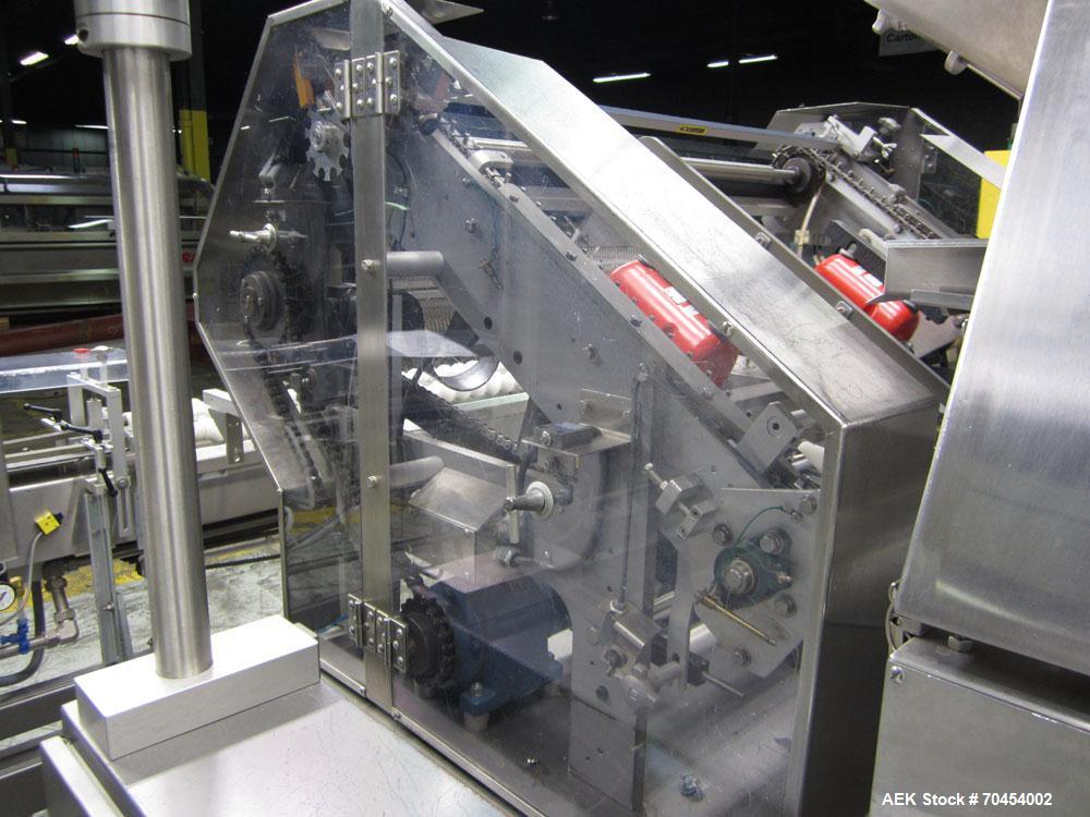 Used Lakso 990 (Model 93) Slat Counter. Is a dual lane unit with dual wormscrew infeed and gating device. Machine is capable of speeds over 300 bottles per minute. Has Lakso "Micro-Scan" empty cavity...