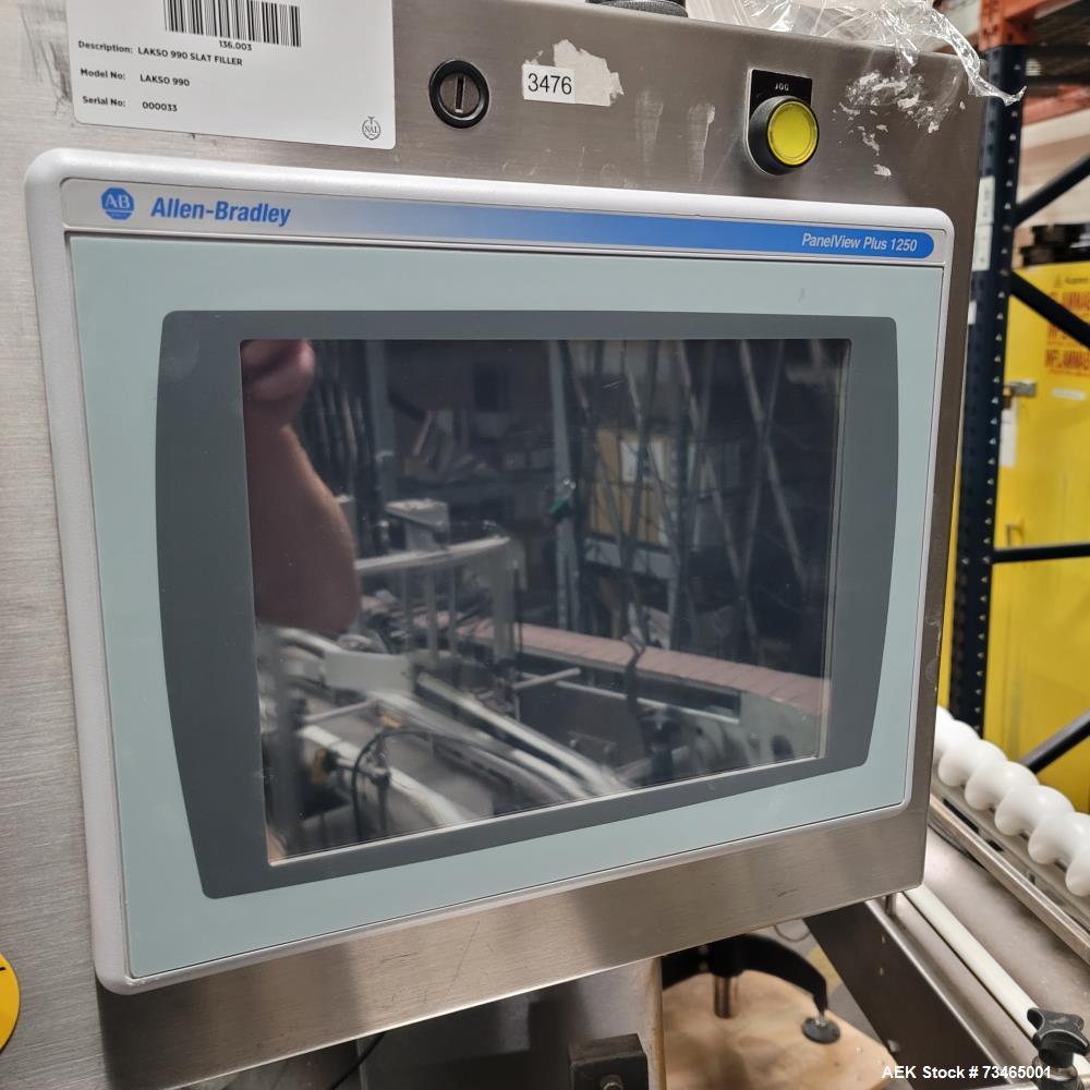 Used Lakso Model 990 Reformer Slat Counter – 240 BPM, Allen Bradley PLC, Stainless Steel, Hopper & Conveyor