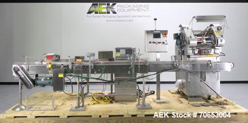 Used Merrill-Pennwalt (IMA) Model 72-16A Slat Counter capable of speeds up to 150 containers per minute. Has pin indexing system with Garvey table top indexing conveyor. Has stand alone stainless ste...