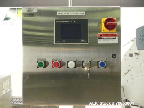Used Merrill-Pennwalt (IMA) Model 72-16A Slat Counter capable of speeds up to 150 containers per minute. Has pin indexing system with Garvey table top indexing conveyor. Has stand alone stainless ste...
