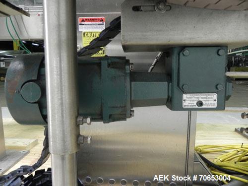 Used Merrill-Pennwalt (IMA) Model 72-16A Slat Counter capable of speeds up to 150 containers per minute. Has pin indexing system with Garvey table top indexing conveyor. Has stand alone stainless ste...
