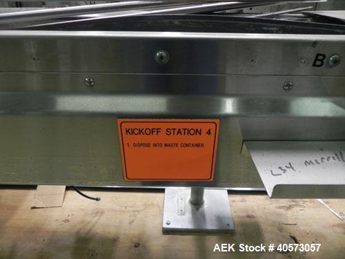 Used Merrill Model 72-39 AH Dual Lane Slat Counter. Machine is capable of speeds up to 300 bottles per minute. Has dual screw indexing system. Has Allen Bradley MicroLogix 1000 PLC controls. Has pin-...