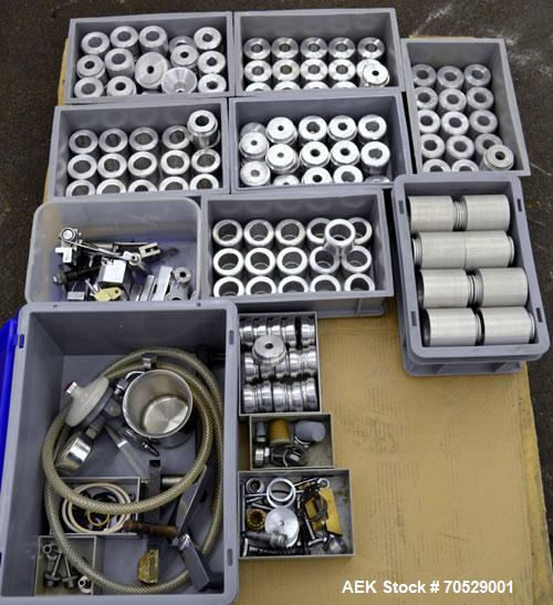 Used Kalix Automatic Metal Tube Filling Machine, Model KX-60. Capacity up to 50 tubes per minute. Maximum tube dimensions: 1-1/2" or 40mm diameter x 7" or 200mm height. Filling range: 2cc to 162cc wi...
