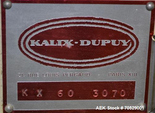 Used Kalix Automatic Metal Tube Filling Machine, Model KX-60. Capacity up to 50 tubes per minute. Maximum tube dimensions: 1-1/2" or 40mm diameter x 7" or 200mm height. Filling range: 2cc to 162cc wi...
