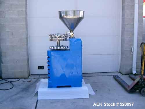 USED: Kalix model RV-7 tube filler. Includes pump for products up to approximately 150,000 cps, double reverse saddleback crimping station, jaw equipment with a slot to accept number bar to batch cod...
