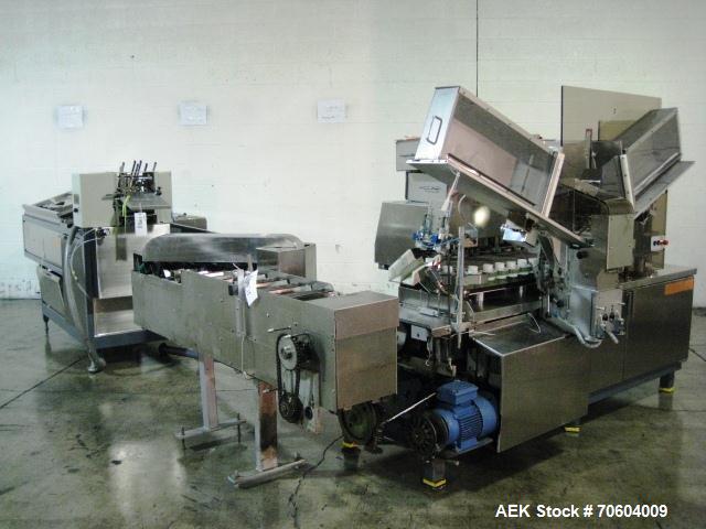 Used Norden NM2000 Metal Tube Filling Line with integrated Norden NP2000 cartoner.  Consists of NM2000 tube filler capable of speeds up to 200 tubes per minute.  Has a tube size range: diameter 10 mm...