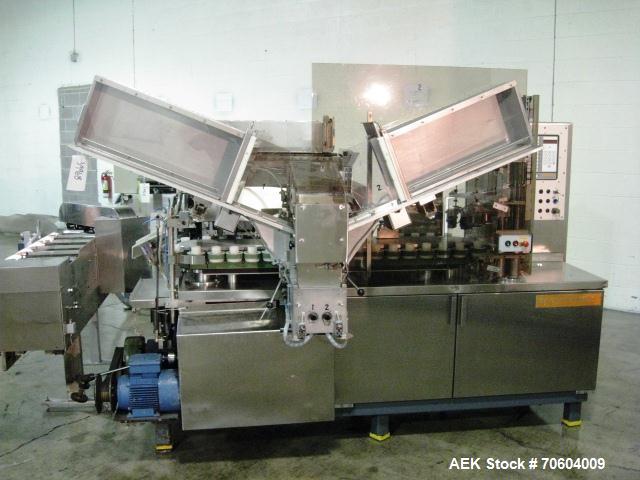 Used Norden NM2000 Metal Tube Filling Line with integrated Norden NP2000 cartoner.  Consists of NM2000 tube filler capable of speeds up to 200 tubes per minute.  Has a tube size range: diameter 10 mm...