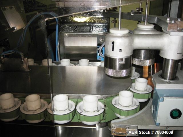 Used Norden NM2000 Metal Tube Filling Line with integrated Norden NP2000 cartoner.  Consists of NM2000 tube filler capable of speeds up to 200 tubes per minute.  Has a tube size range: diameter 10 mm...
