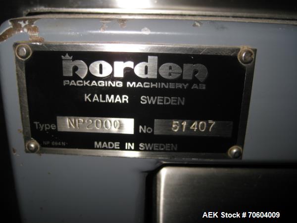 Used Norden NM2000 Metal Tube Filling Line with integrated Norden NP2000 cartoner.  Consists of NM2000 tube filler capable of speeds up to 200 tubes per minute.  Has a tube size range: diameter 10 mm...