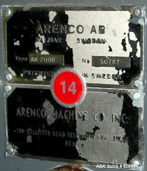 Used Arenco Model AM2000 Twin Piston Laminate Tube Filler. Currently equipped with high frequency sealer. Tubes are fed automatically through a dual tube magazine. Stations include tube cleaning, tub...