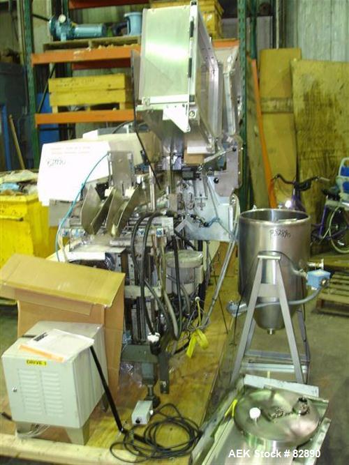 Used Arenco Model AM2000 Twin Piston Laminate Tube Filler. Currently equipped with high frequency sealer. Tubes are fed automatically through a dual tube magazine. Stations include tube cleaning, tub...