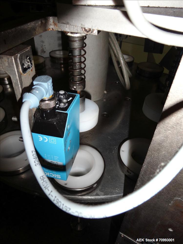 Used IWKA Model TFS 20-M Hot Air Tube filler. Capable of speeds from 40-120 tubes per minute. Includes Cassette Tube in feed and Leister Hot Air Sealer. Tube size range: (Diameter) 10mm - 52mm, (Leng...